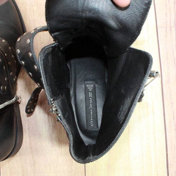 Steven Maden New York Harmon Black Leather Studded Buckle Booties Size 8 M - Picture 7 of 11